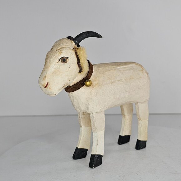 Bob Sprengelmeyer Handcrafted Wooden Goat Figurine With Fluffy Tail Horns Signed - Picture 2 of 9
